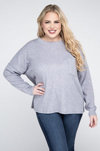 ZENANA Plus Ribbed Brushed Melange Hacci Sweater