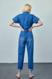 Collared Button Front Denim Jumpsuit