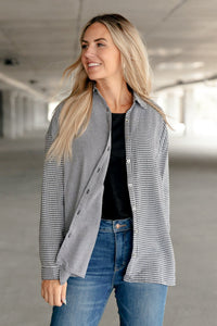 Andree By Unit Mixed Houndstooth Button Up Top