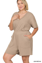 Load image into Gallery viewer, ZENANA Plus Drop Shoulder V-Neck Romper with Pockets