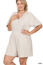 Load image into Gallery viewer, ZENANA Plus Drop Shoulder V-Neck Romper with Pockets