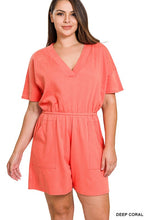 Load image into Gallery viewer, ZENANA Plus Drop Shoulder V-Neck Romper with Pockets