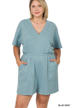 Load image into Gallery viewer, ZENANA Plus Drop Shoulder V-Neck Romper with Pockets