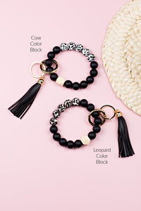 Aili's Corner Silicone Color Block Print Key Ring Bracelet