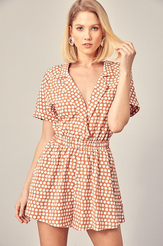 Mustard Seed COLLARED OVERLAP POLKA DOT ROMPER