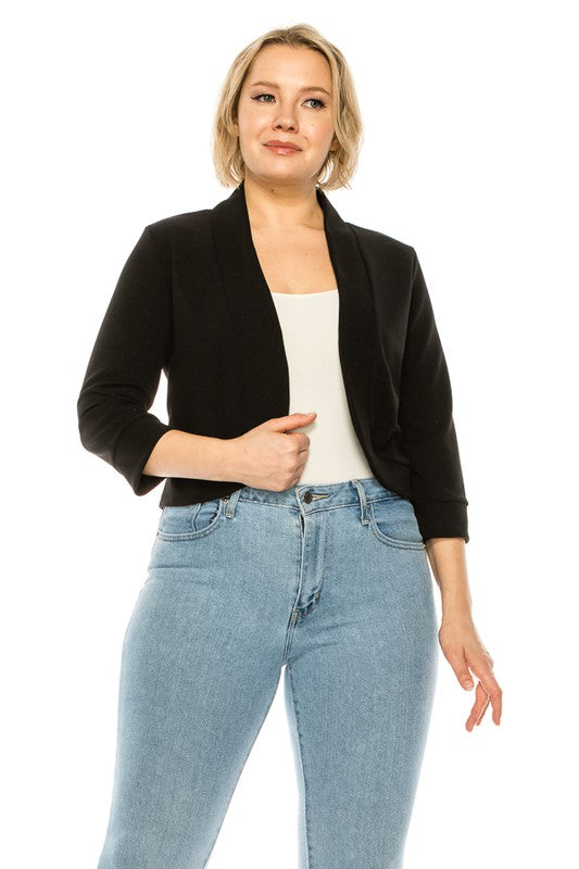 Moa Collection Plus size, solid, waist length blazer cardigan