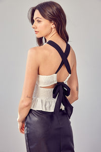 Do + Be Collection SMOCKED CRISS CROSS BACK TOP