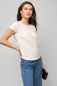 Gilli S/S Back Button Down Rib Top