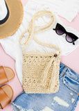 Aili's Corner Woven Straw Tassel Accent Crossbody Bag