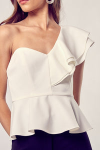 Do + Be Collection ONE SHOULDER RUFFLE PEPLUM TOP