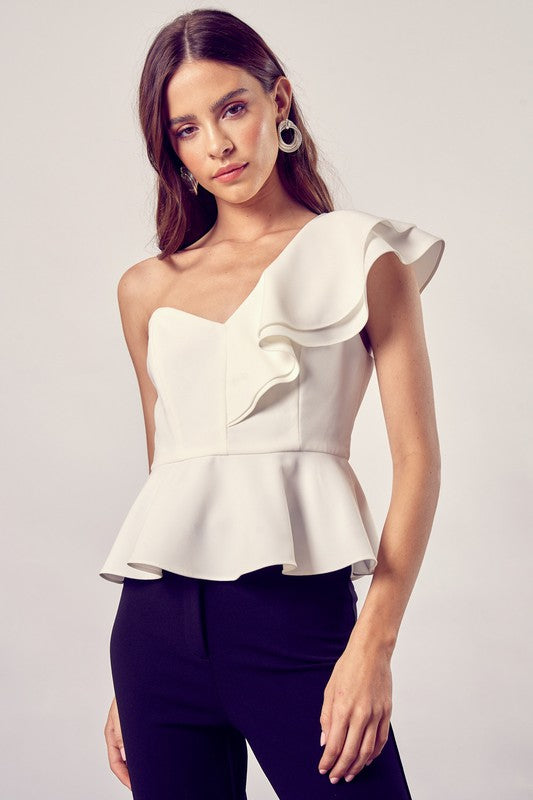 Do + Be Collection ONE SHOULDER RUFFLE PEPLUM TOP