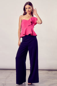 Do + Be Collection ONE SHOULDER RUFFLE PEPLUM TOP