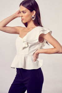 Do + Be Collection ONE SHOULDER RUFFLE PEPLUM TOP