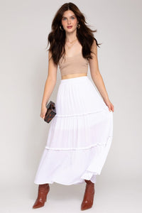 Gilli Elastic Waist Merrow Edge Tiered Midi Skirt