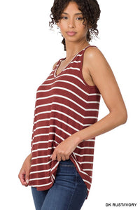 ZENANA STRIPE SLEEVELESS V-NECK TOP