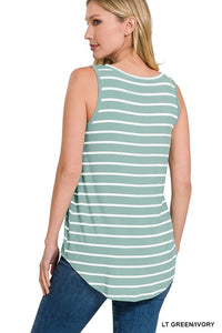 ZENANA STRIPE SLEEVELESS V-NECK TOP