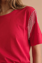 Load image into Gallery viewer, Blue B Rhinestone Fringe T Shirt