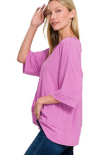 Load image into Gallery viewer,  Ribbed Boat Neck 3/4 Sleeve Top Side