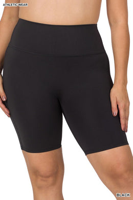 ZENANA PLUS ATHLETIC HIGH RISE BIKER SHORTS