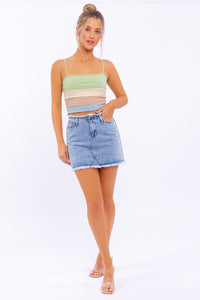 LE LIS LETTUCE HEM DETAIL SPAGHETTI TOP