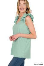 Load image into Gallery viewer, ZENANA WOVEN WOOL DOBBY RUFFLE TRIM SLEEVELESS TOP