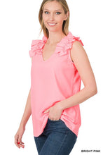 Load image into Gallery viewer, ZENANA WOVEN WOOL DOBBY RUFFLE TRIM SLEEVELESS TOP