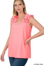 Load image into Gallery viewer, ZENANA WOVEN WOOL DOBBY RUFFLE TRIM SLEEVELESS TOP