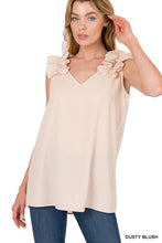 Load image into Gallery viewer, ZENANA WOVEN WOOL DOBBY RUFFLE TRIM SLEEVELESS TOP