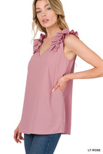 Load image into Gallery viewer, ZENANA WOVEN WOOL DOBBY RUFFLE TRIM SLEEVELESS TOP