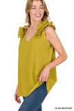 ZENANA WOVEN WOOL DOBBY RUFFLE TRIM SLEEVELESS TOP