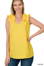 Load image into Gallery viewer, ZENANA WOVEN WOOL DOBBY RUFFLE TRIM SLEEVELESS TOP