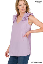 Load image into Gallery viewer, ZENANA WOVEN WOOL DOBBY RUFFLE TRIM SLEEVELESS TOP