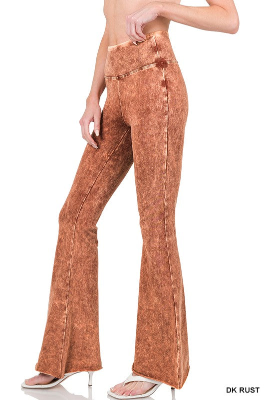 ZENANA ACID WASH HIGH WAIST RAW EDGE HEM PANTS