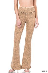 ZENANA ACID WASH HIGH WAIST RAW EDGE HEM PANTS