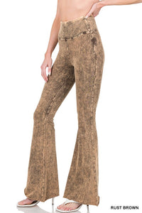 ZENANA ACID WASH HIGH WAIST RAW EDGE HEM PANTS