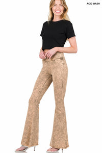 ZENANA ACID WASH HIGH WAIST RAW EDGE HEM PANTS