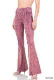 ZENANA ACID WASH HIGH WAIST RAW EDGE HEM PANTS