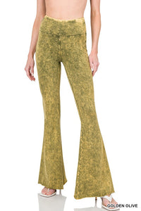 ZENANA ACID WASH HIGH WAIST RAW EDGE HEM PANTS