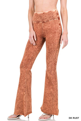 ZENANA ACID WASH HIGH WAIST RAW EDGE HEM PANTS