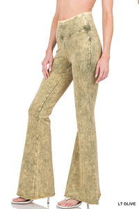 ZENANA ACID WASH HIGH WAIST RAW EDGE HEM PANTS