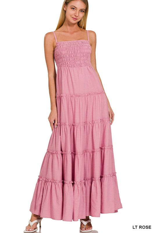 ZENANA Woven Smocked Top Tiered Cami Maxi Dress