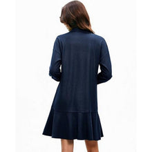 Load image into Gallery viewer, Navy Collared V-Neck Ruffle Hem Fall Shirt Mini Dress, SIZE XL, 1KK-165D002