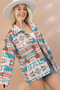 Blue B Aztec Western Shacket in Teal