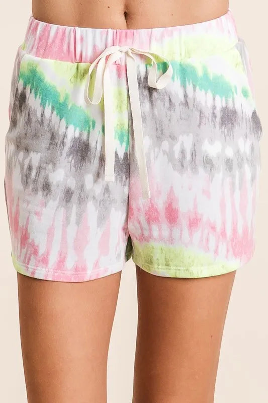 Tie Dye Print Shorts With Twill Tape Drawstring front