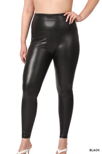 ZENANA PLUS HIGH RISE FAUX LEATHER LEGGINGS