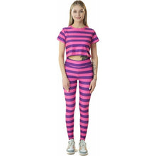 Load image into Gallery viewer, Pink and Purple Striped Crop Top, Leggings Costume, Medium, 13J-190Set001