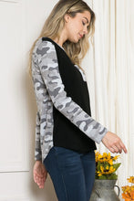 Load image into Gallery viewer, Orange Farm Clothing Textured Camo. Print Contrasted Sweater Knit Top