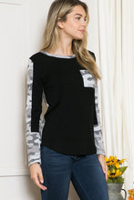 Load image into Gallery viewer, Orange Farm Clothing Textured Camo. Print Contrasted Sweater Knit Top