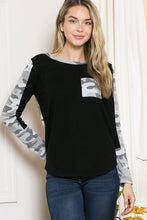 Load image into Gallery viewer, Orange Farm Clothing Textured Camo. Print Contrasted Sweater Knit Top