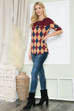 Load image into Gallery viewer, Orange Farm Clothing Argyle Print Button Front Jersey Top